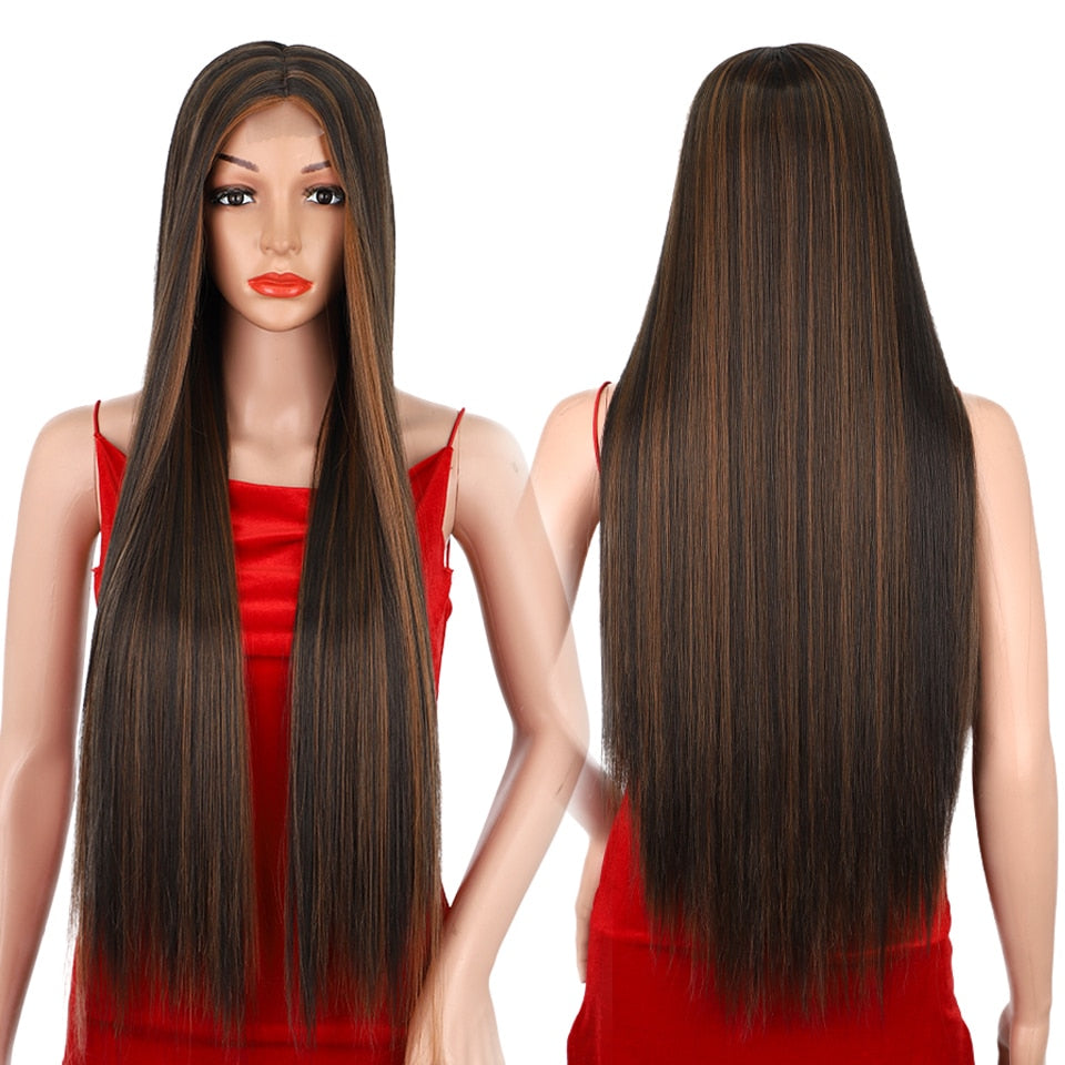 Synthetic Highlights Blonde Wig Long Straight Hair Middle Part Mixed Blonde Wig for Daily