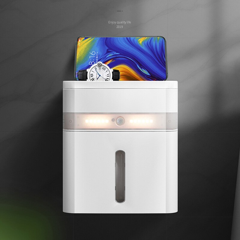 Toilet Paper Holder with Induction Light Bathroom Accessories Storag Rack Bathroom Shelf for Home Improvement Wall Shelf