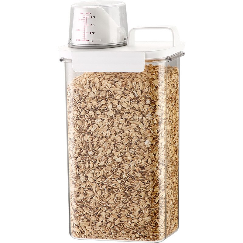 Airtight Food Storage Container Transparent Kitchen Cereal Storage Jars with Measuring Cup Pouring Spout Cabinet Organizer Box