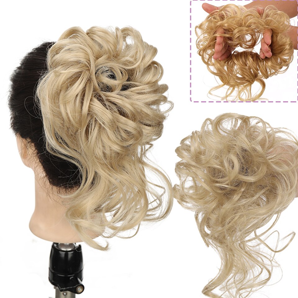 Synthetic Hair Bun Messy Scrunchies Hairpiece Accessories Claw Clip Chignon Curly Fake Hair Elastic Hair Band for Women