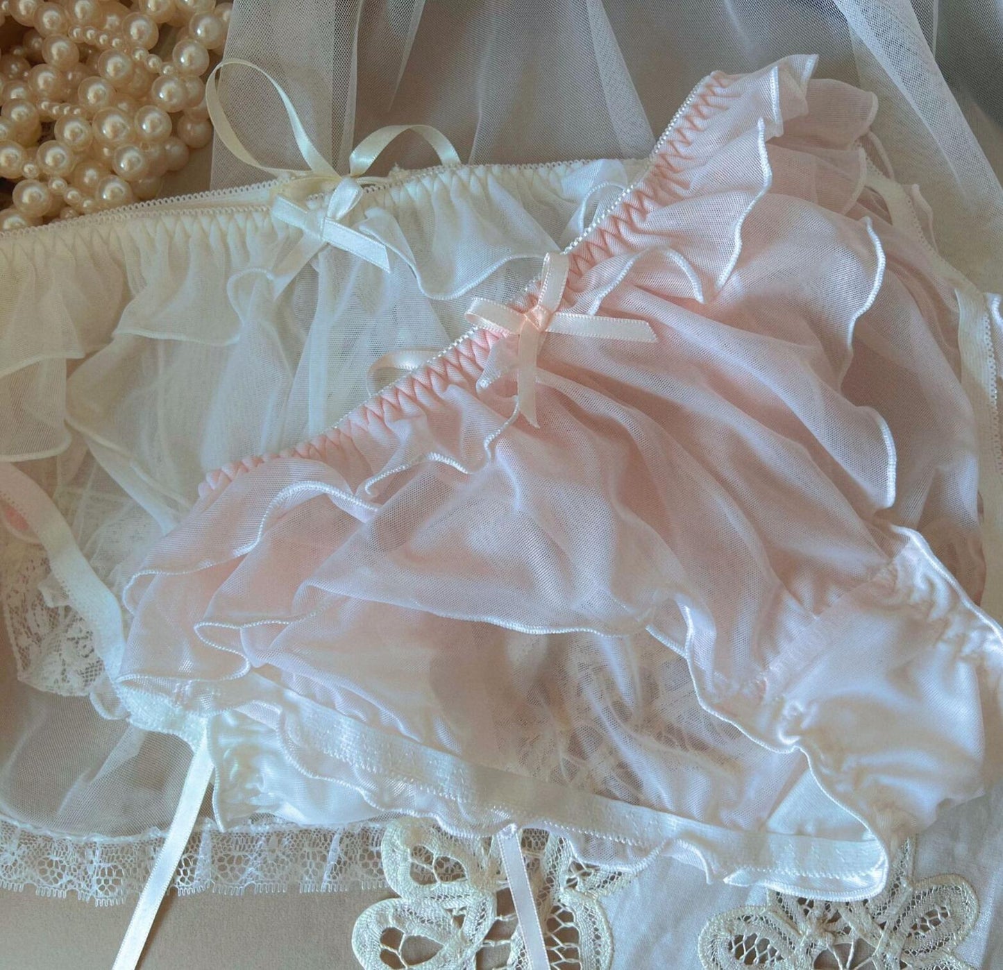 100% Real Photos Lolita Cute Kawaii Fashion Ruffles Mesh Panties Brief Underwear Lingerie