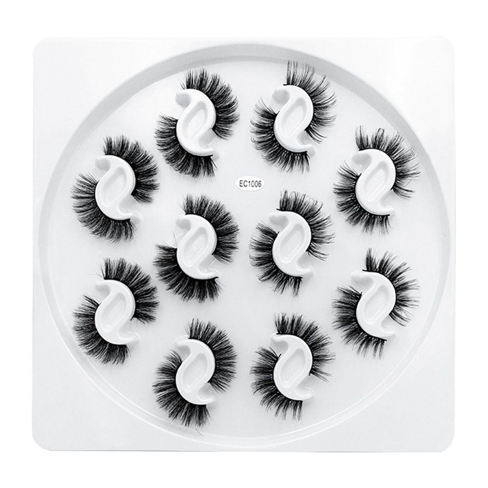 10 Pairs 6D Faux Mink Russian Strip Lashes D Curl Lash Extension 15-25mm Natural Soft Fluffy Eyelashes Reusable