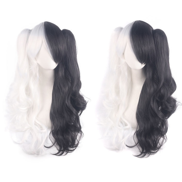 Ladies Long Lolita Double Ponytail Cosplay Synthetic Wig Half Black Half Red Halloween Gold Pink Red Halloween Party Wig