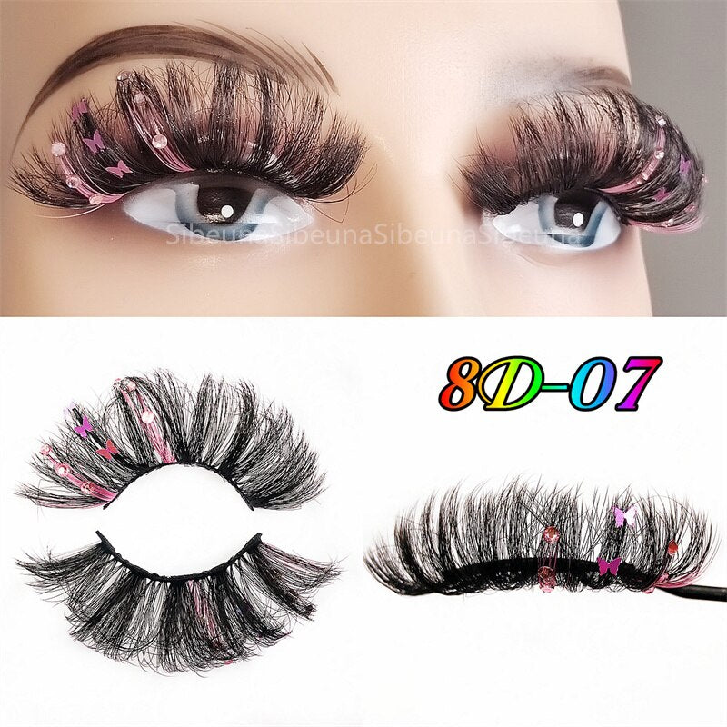 8D Diamond Glitter Lashes Faux Mink 25MM Fluffy Color Streaks Cosplay Eyelashes