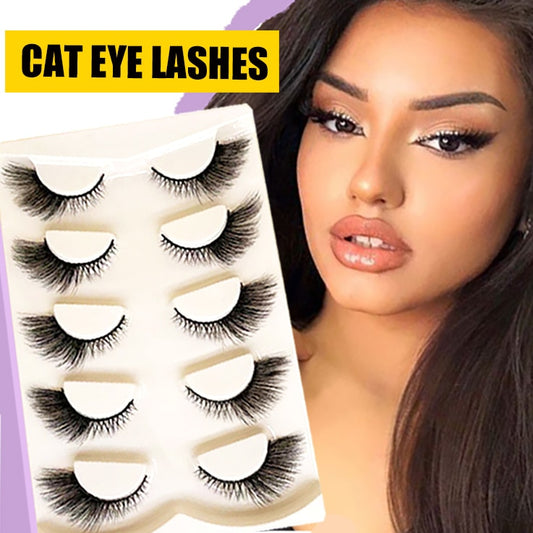 5 Pairs Cat Eye Lashes Winged Half Lashes Fox Natural Wispy Fluffy Artificial Cat Eye Eyelashes Extension