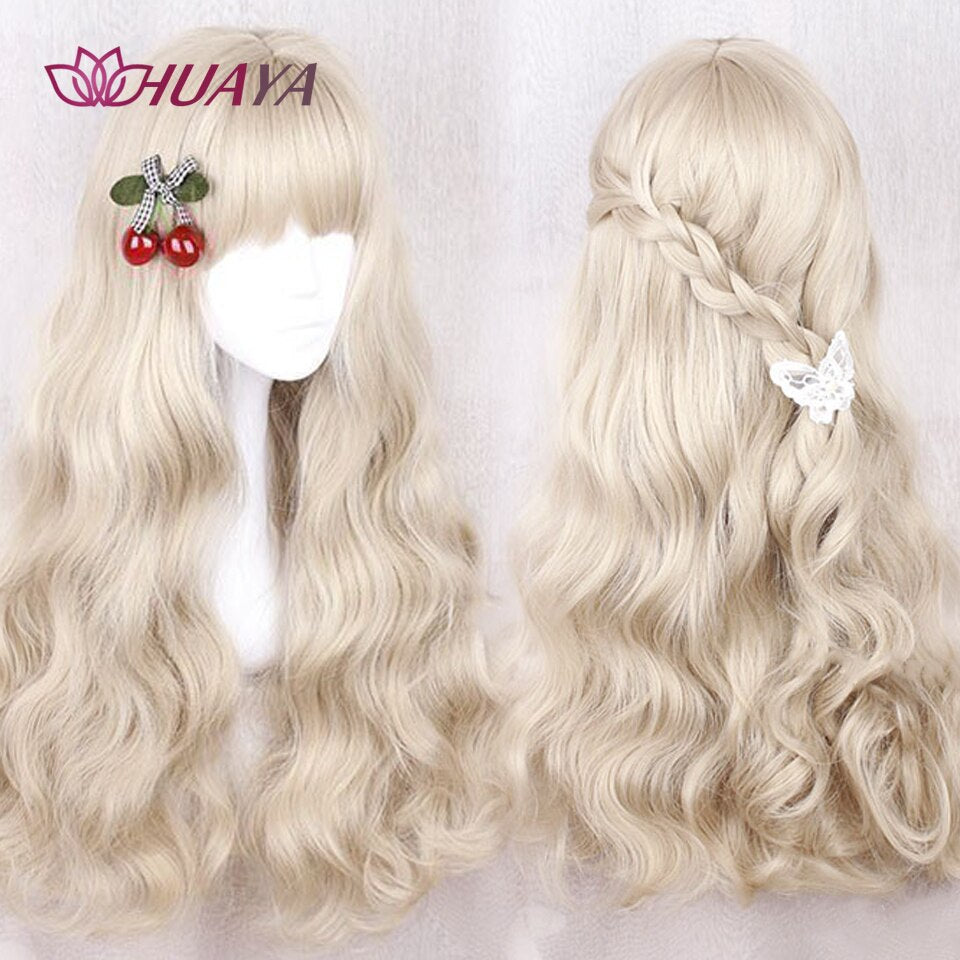 Long Straight Wig with Bangs Purple-White Heat Resistant Synthetic Hair Wigs for African American Girl Lolita Cosplay Wig