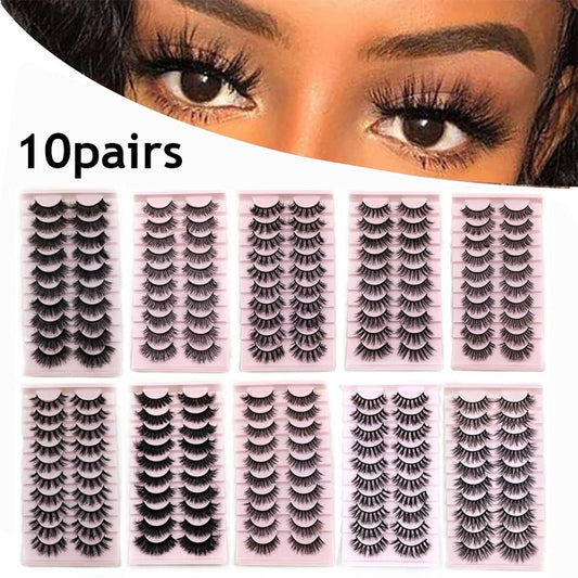 10 Pairs Faux Mink Lashes Natural False Eyelashes Fluffy Soft Wispy Dramatic Volume Lash Extension Wispy Long 3D