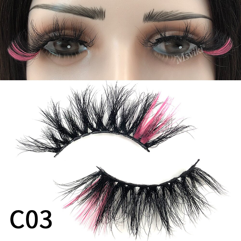 Fluffy 25MM Mink Eyelashes Colored Lashes With Glitter Pink White Red Blue 5D Lashes