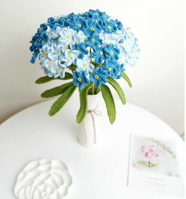 Finished 10pcs Hand-knitted Forget-me-not Yarn Crochet Decorative Artificial Flowers Home Decoration