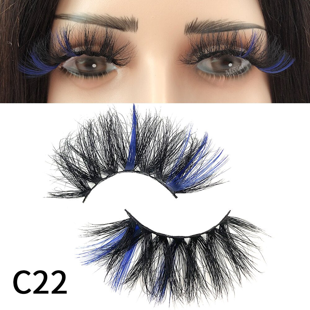 Fluffy 25MM Mink Eyelashes Colored Lashes With Glitter Pink White Red Blue 5D Lashes