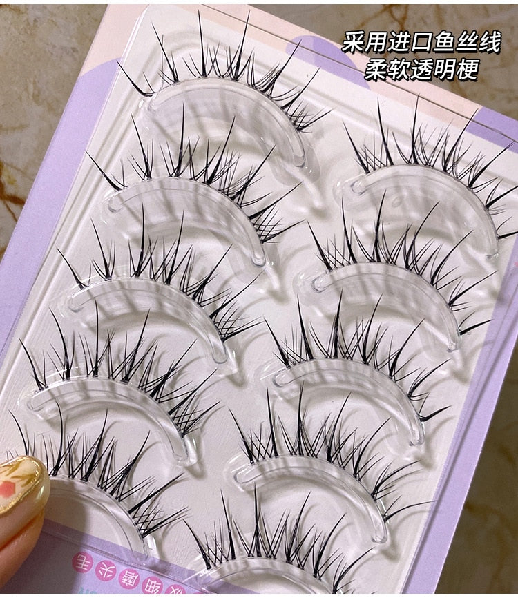 Natural False Eyelashes 5pairs 3D Faux Mink Eyelash Wispy Fluffy Soft Extension Hand Made Short Fake Lashes