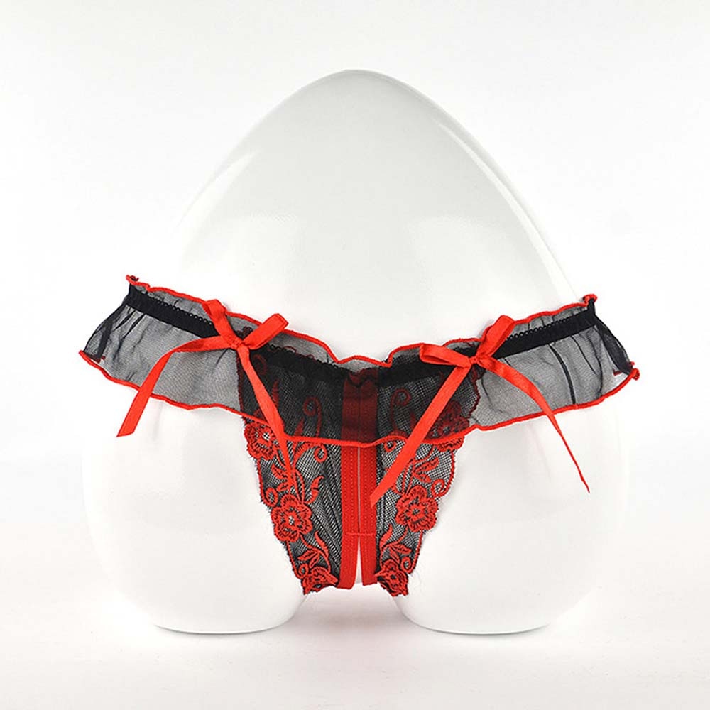 Women Sexy Underwear Lace Floral Open Crotch Briefs Ultra-Thin See Through Erotic Panties Low Waist Underpants