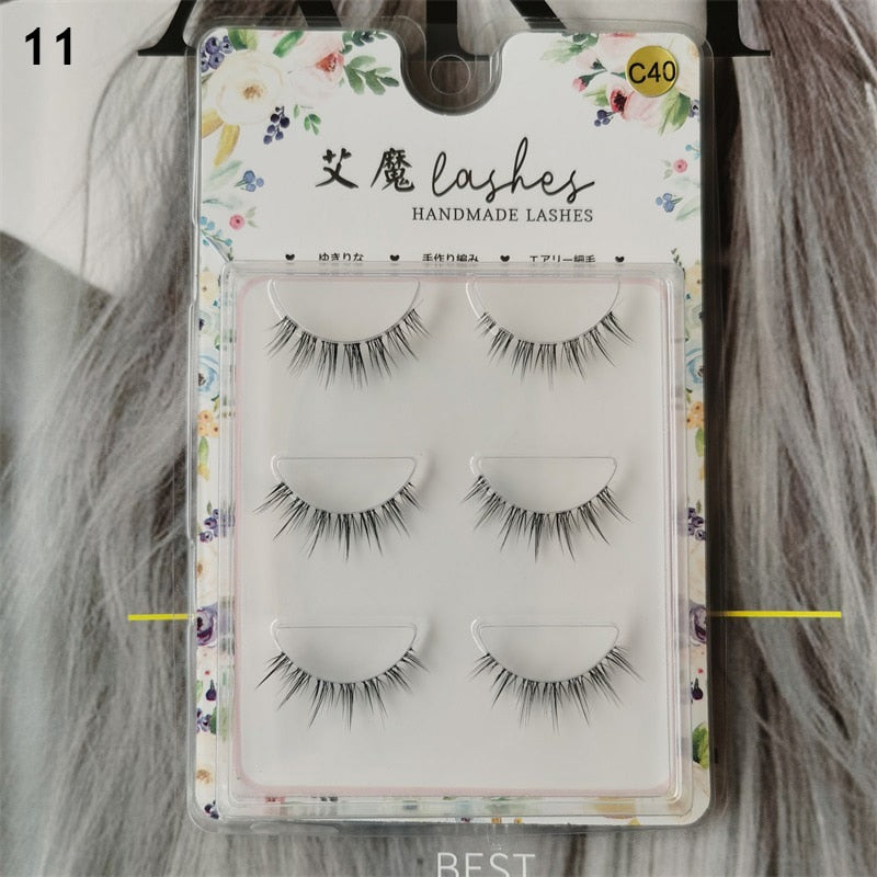 3 Pairs Mink Eyelashes Little Devil False Lash Extension Natural Fairy Wispy Lash Cross Curling Fairy False Eyelashes