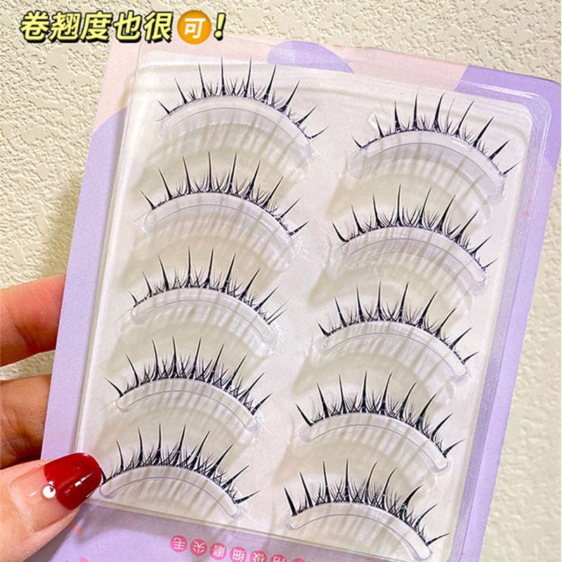 5 Pairs Natural  False Eyelashes Cos Japanese Eyelashes Handmade Transparent Terrier Thick Curling Eyelash
