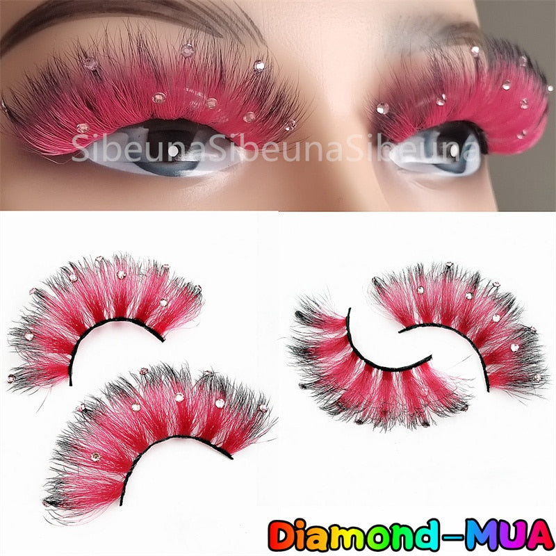 8D Diamond Glitter Lashes Faux Mink 25MM Fluffy Color Streaks Cosplay Eyelashes