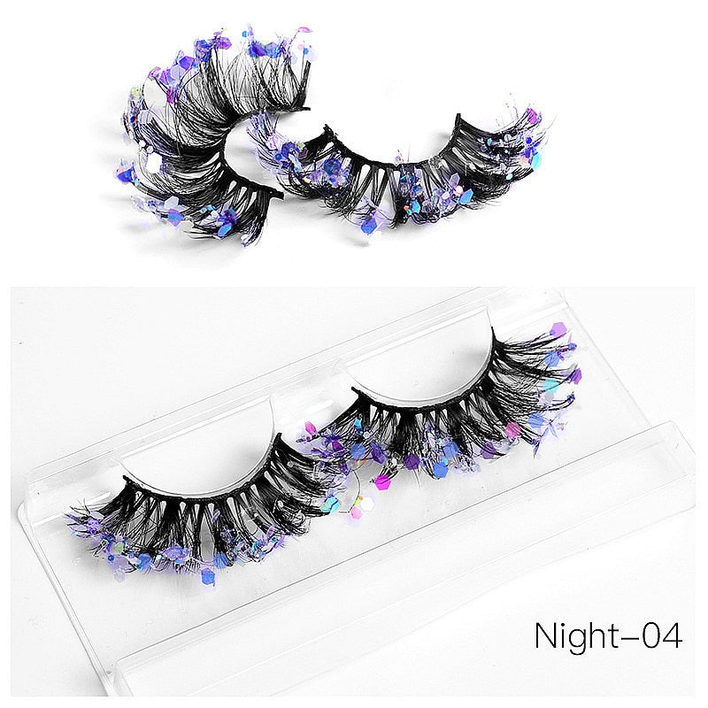 3D Diamond Shiny Fluffy Handmade Faux Mink Dramatic Decoration Eye Dress up EyeLashes Set False Eyelashes Colored Lashes