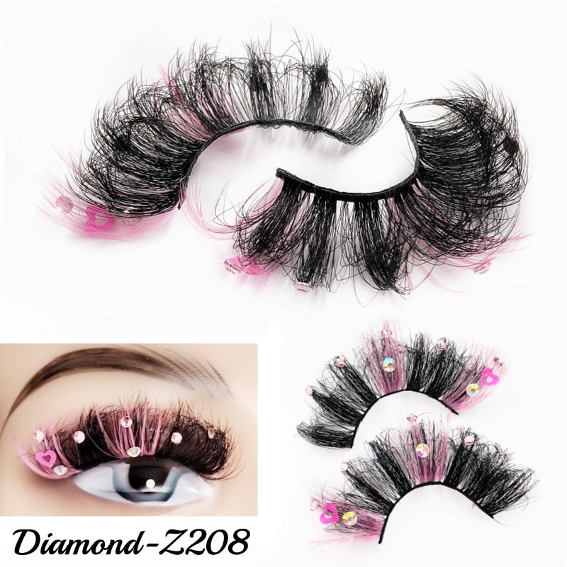 20MM Faux Mink Color Diamond Butterfly Flower Eyelashes Fluffy Wispy Thick Blue Pink Red Bulk False Lashes