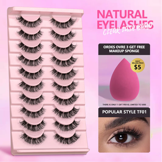 Clear Band Lashes Natural Look Wispy Mink Eyelashes Fluffy 16mm Cat Eye Lashes Pack 5D 10 Pairs Fake Eyelashes