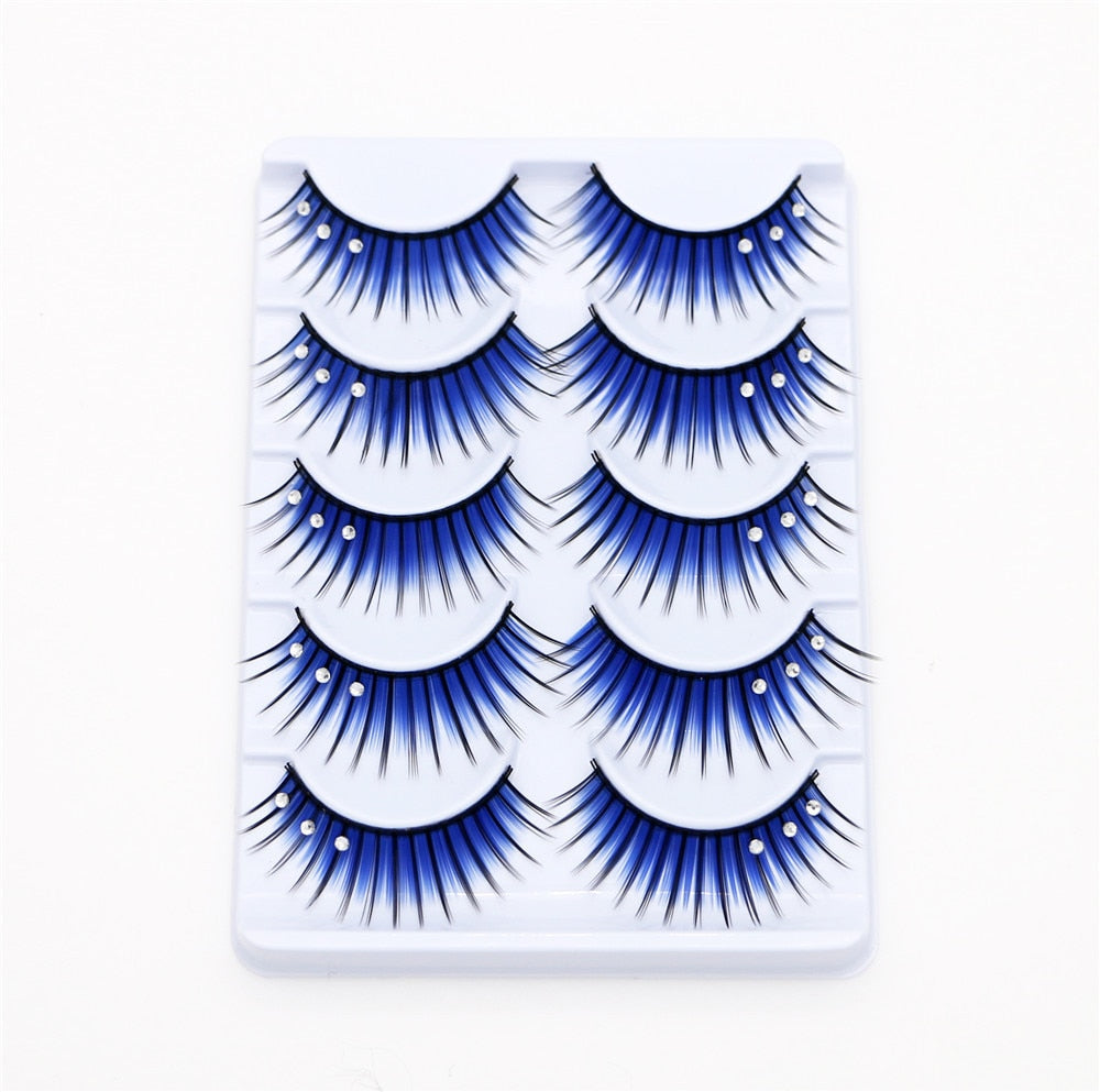 5 pairs eyelash color flash drill performance blue three drill of fake eyelashes false lashes eyelash