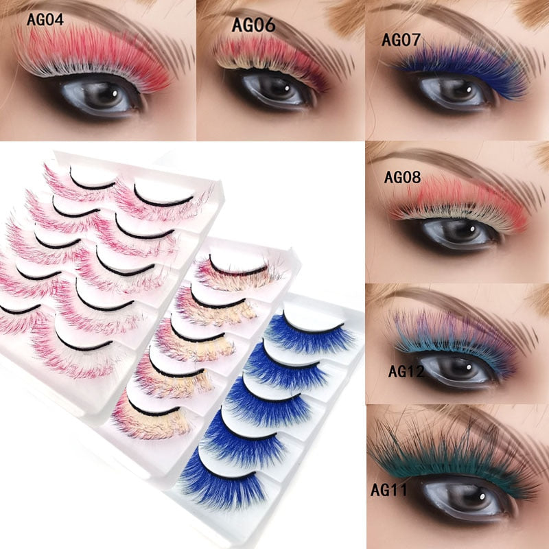 Gradient Color False Eyelashes 5pairs 3D Faux 100% Mink Fake Lashes Hair Fluffy Soft Lash Extension Reusable