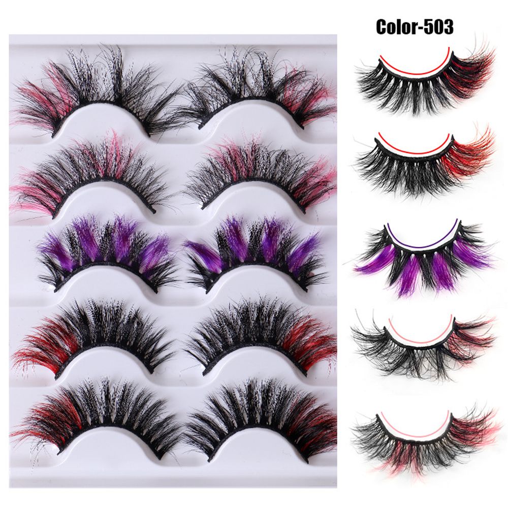 1/5Pairs Eye Lashes Cruelty Free Silk Lace Colored Eyelashes Dramatic Purple/pink/blue Cilias ombre blue eyelashes
