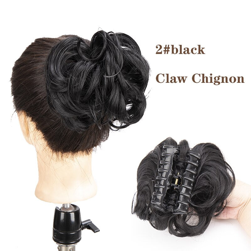 Synthetic Hair Bun Messy Scrunchies Hairpiece Accessories Claw Clip Chignon Curly Fake Hair Elastic Hair Band for Women