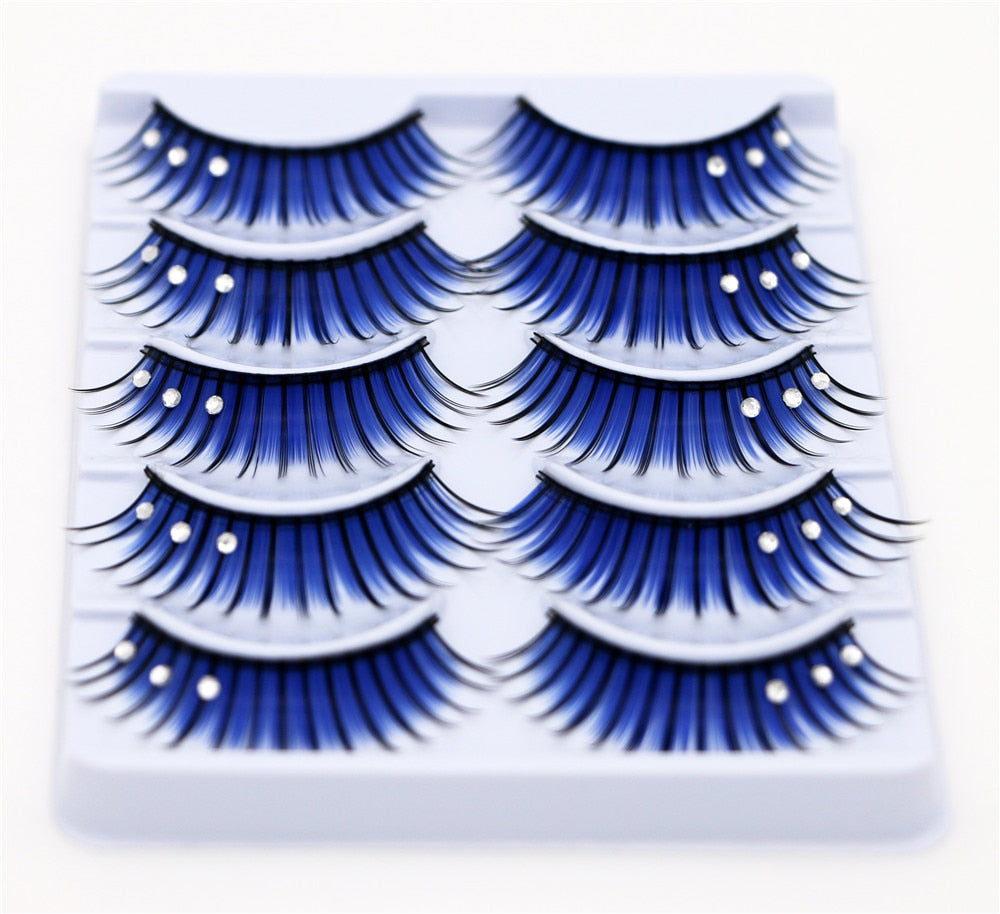 5 pairs eyelash color flash drill performance blue three drill of fake eyelashes false lashes eyelash