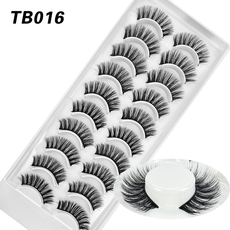 10 Pairs Natural 3d Faux Mink False Eyelashes Dense Curls Slim Short Lashes Cosplay Dramatic Eyelashes