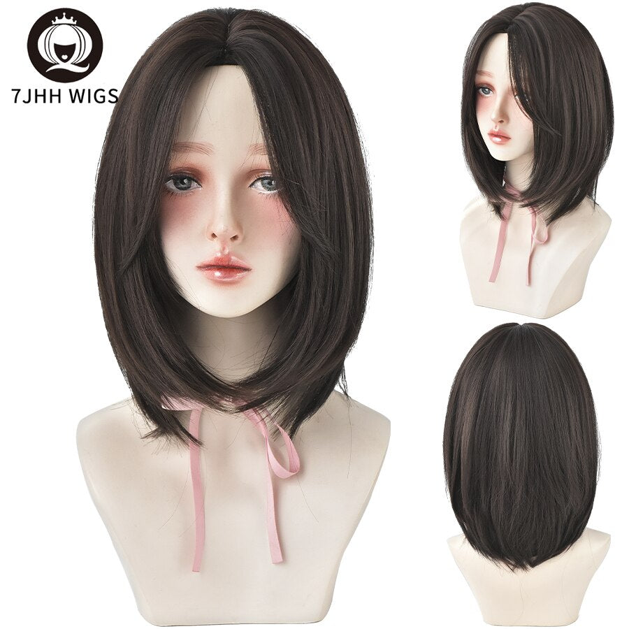 WIGS Black Short Bob Wig for Girl Daily Wear Synthetic Wig Natural Supple Summer Heat resistant Wig With Bangs