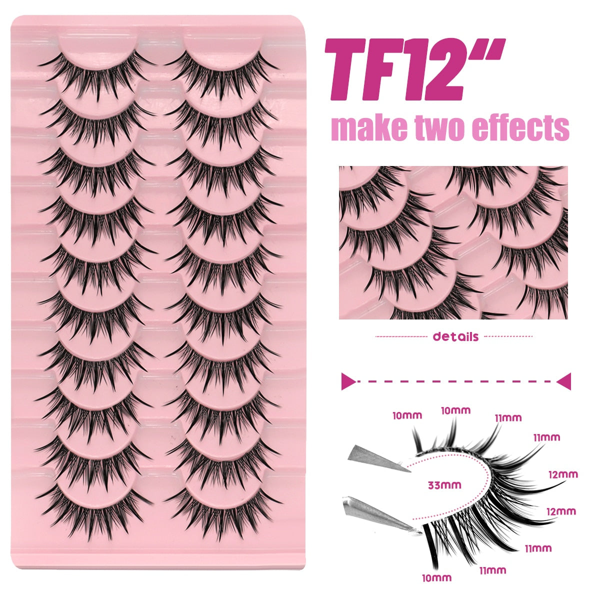 Manga Lashes 10 Pairs 3D Clear Band Lashes Natural Look Wispy Mink Eyelashes Fluffy Cat Eye Lashes Pack Fake Eyelashes