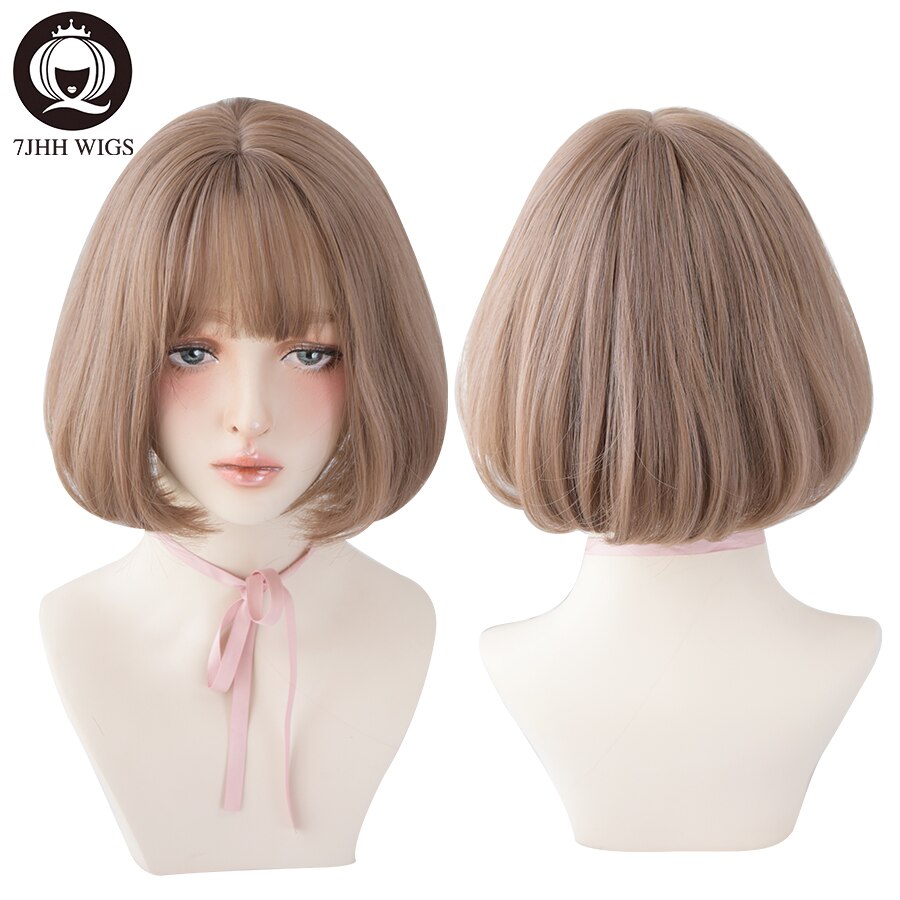 WIGS Black Short Bob Wig for Girl Daily Wear Synthetic Wig Natural Supple Summer Heat resistant Wig With Bangs