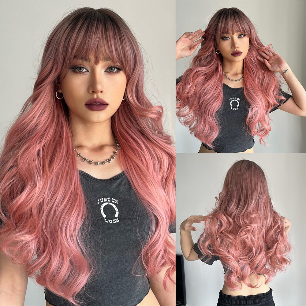 Blonde Unicorn Synthetic Long Wavy Wig Ombre Purple to Blue For WOMEN Cosplay halloween Wigs Heat Resistant Fiber Bangs Hair