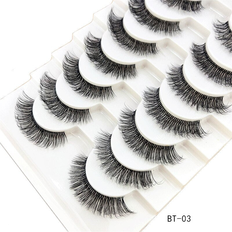 10Pairs Transparent Band Lashes Natural Long 3D Faux Mink False Eyelashes Handmade Fluffy Volume Eye Lash Cilios