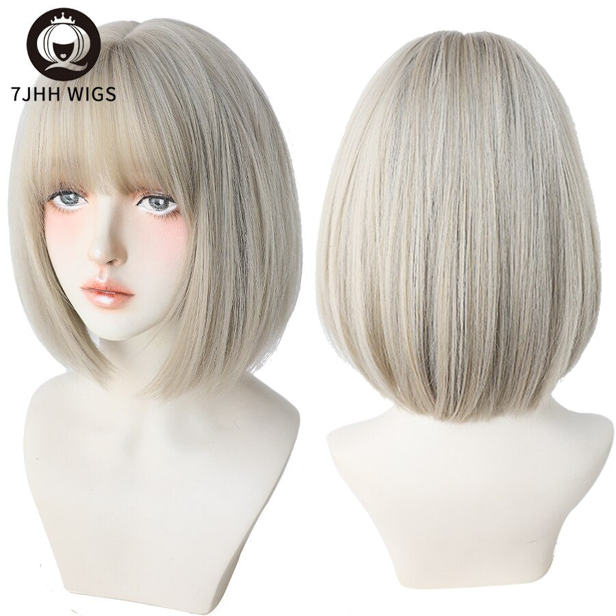 WIGS Black Short Bob Wig for Girl Daily Wear Synthetic Wig Natural Supple Summer Heat resistant Wig With Bangs