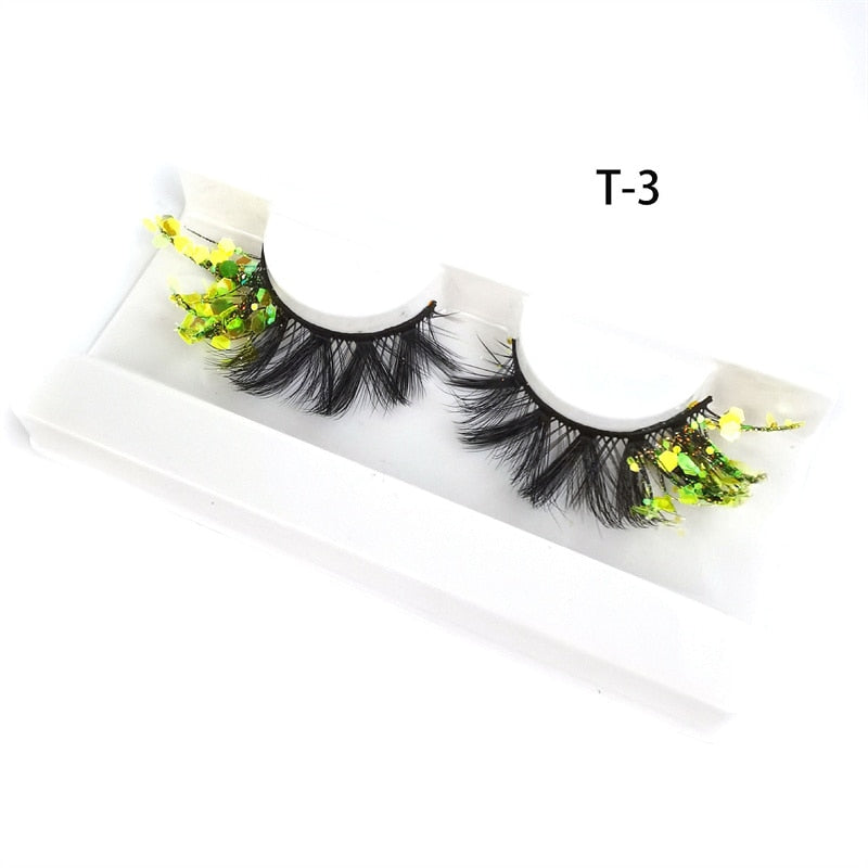 3D Diamond Shiny Fluffy Handmade Faux Mink Dramatic Decoration Eye Dress up EyeLashes Set False Eyelashes Colored Lashes