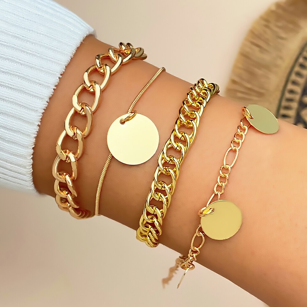 Bohemian Gold Color Angel Bracelets for Women Boho Jewelry Geometric Layered Pearl Hand Chain Charm Bracelet Set
