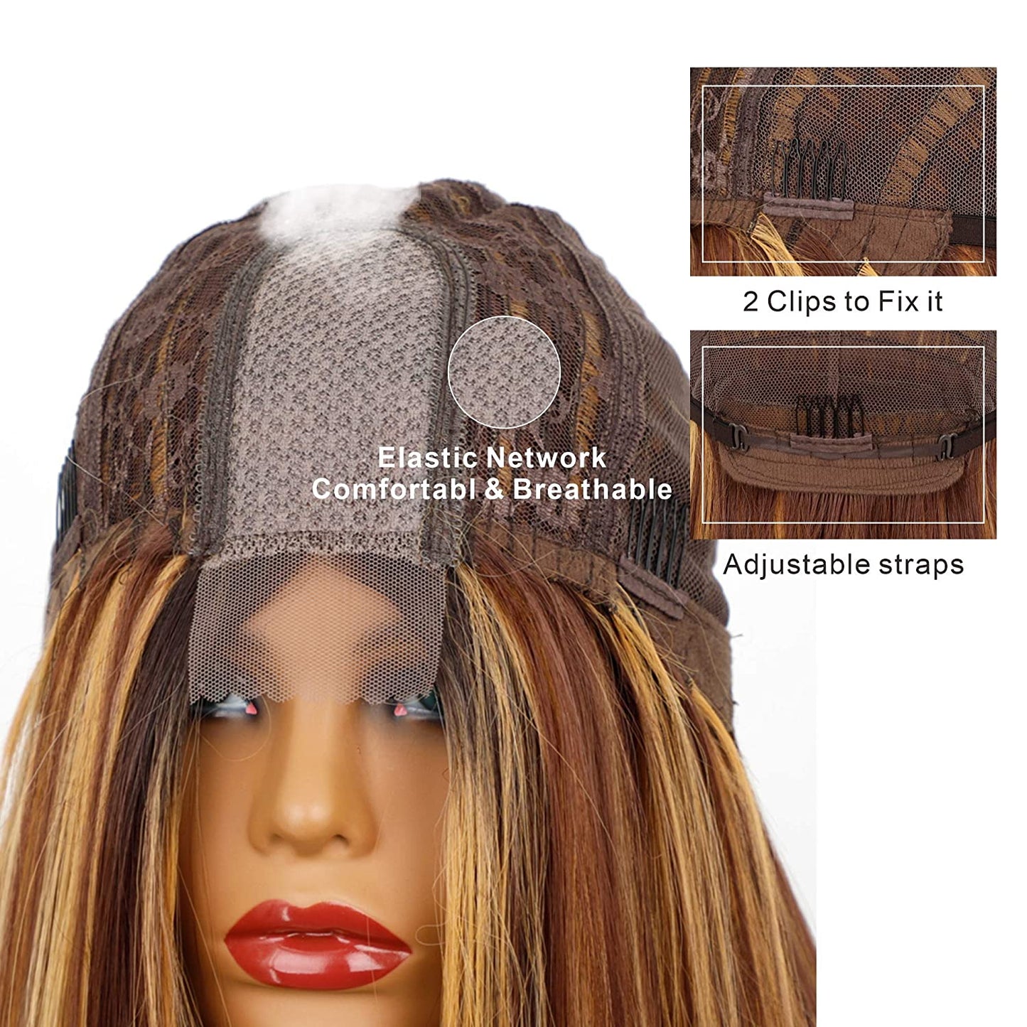 Synthetic Highlights Blonde Wig Long Straight Hair Middle Part Mixed Blonde Wig for Daily