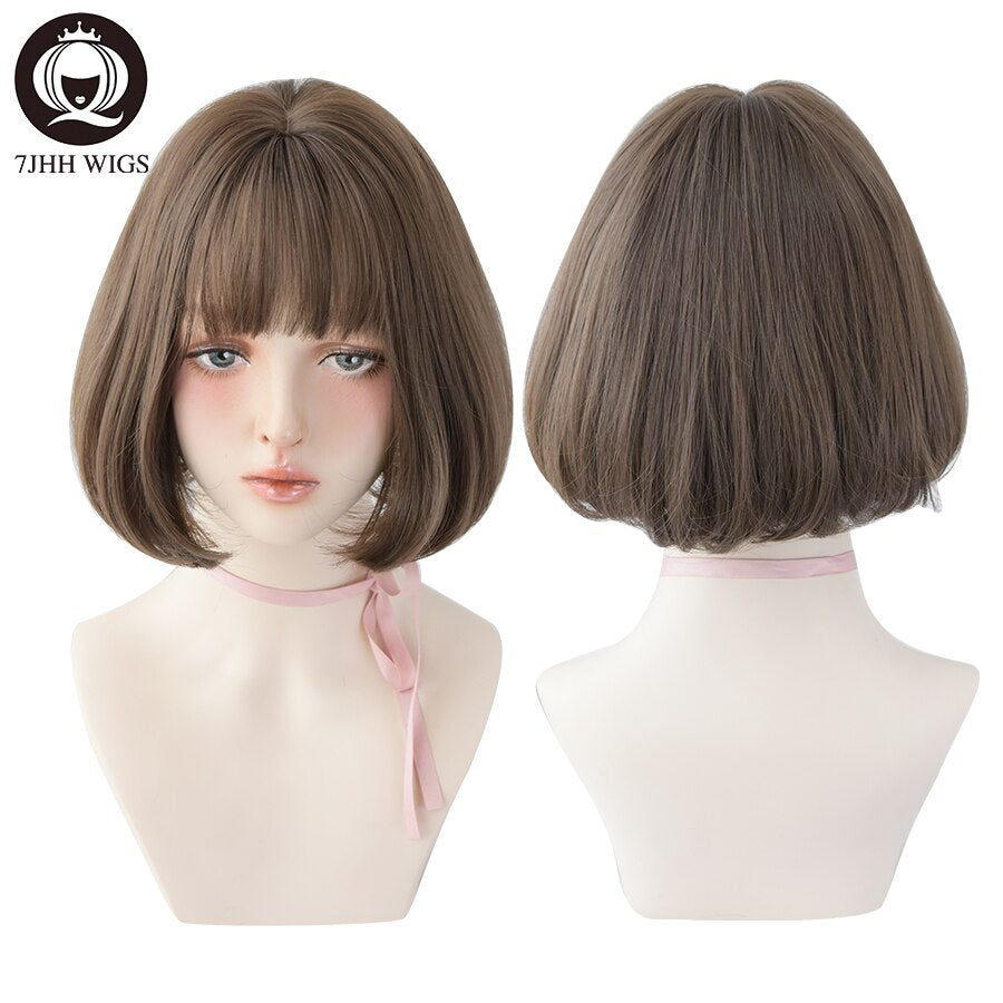WIGS Black Short Bob Wig for Girl Daily Wear Synthetic Wig Natural Supple Summer Heat resistant Wig With Bangs