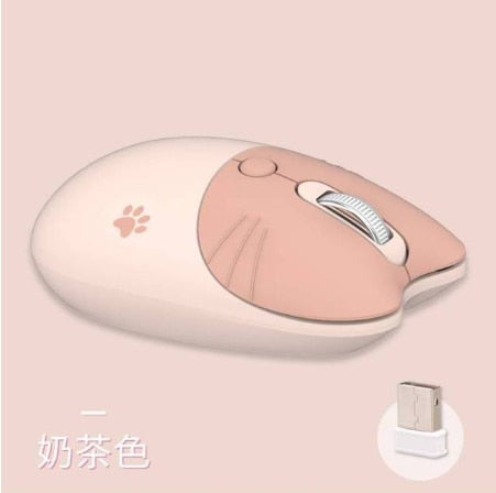 Cute Cat 2.4G Wireless Ergonomics Keyboard Set Mixed Candy Color Keycap Keyboard and Mouse Comb for Laptop Notebook PC