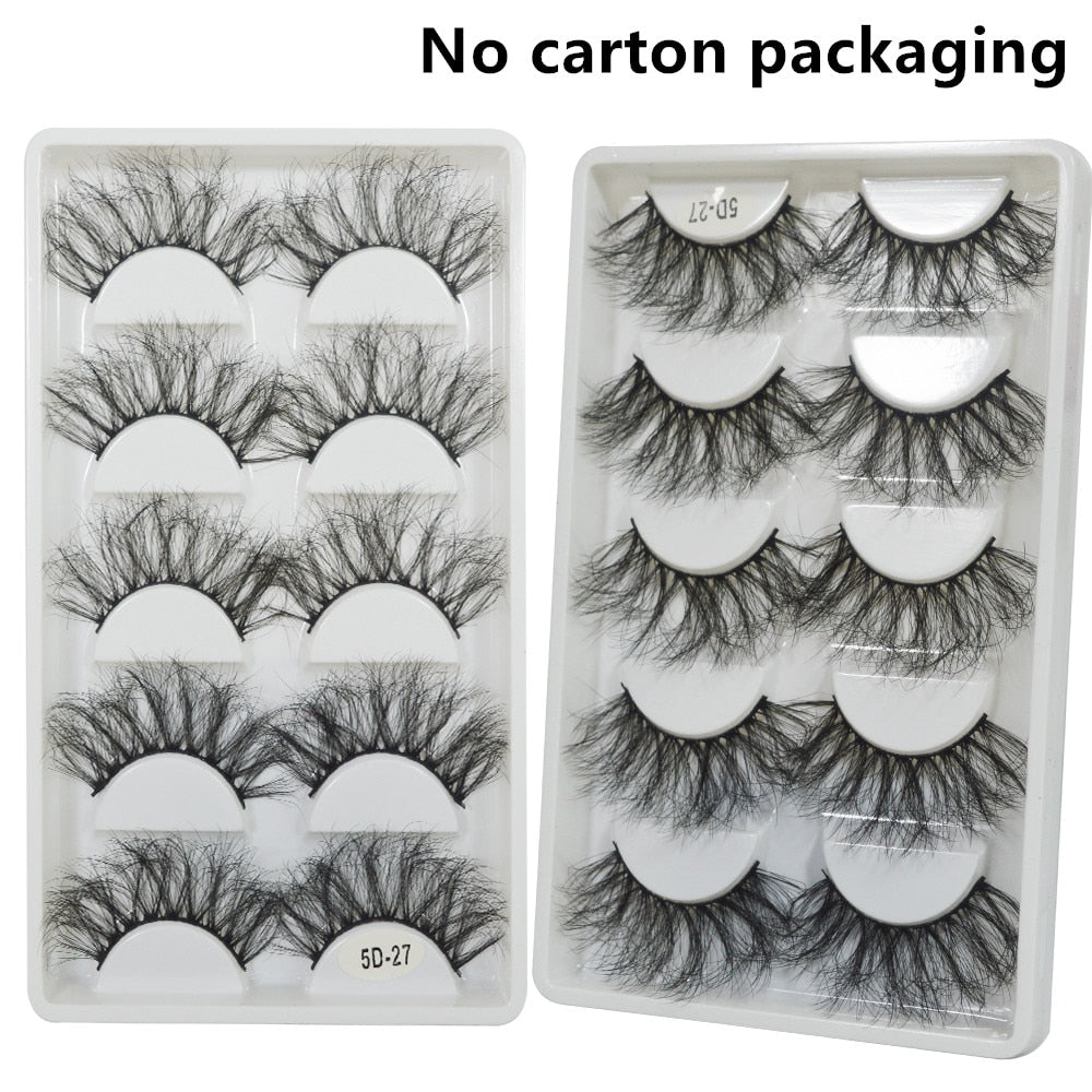 5 Pairs Mink Hair Lashes 25mm 5D Fluffy Soft Fals Eyelashes Natural Long Thick Eyelash extension Reusable Fake Lash
