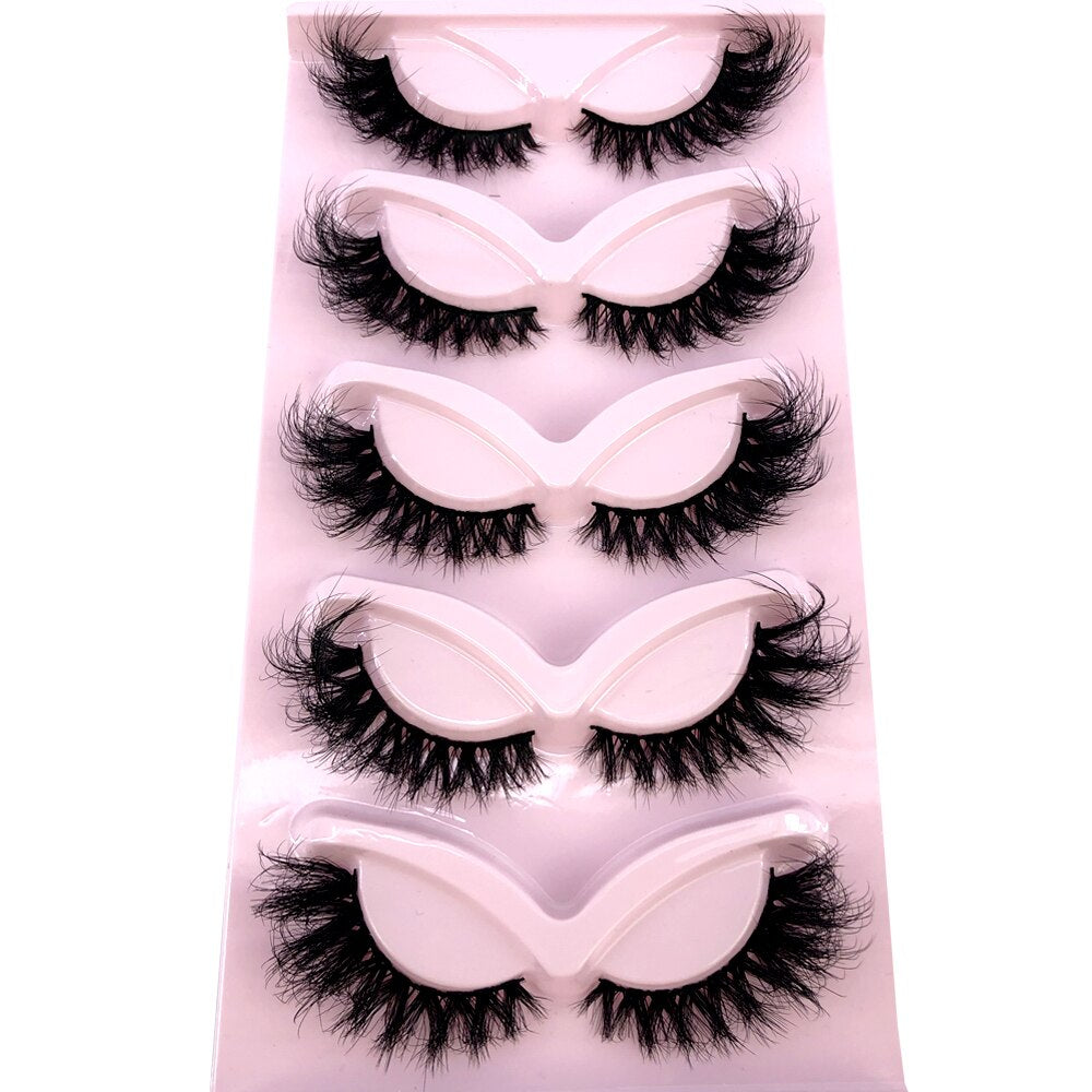 False Eyelashes Cat Eye Wispy end elongated Thick Mink Lashes Fluffy Short Natural Fake Lashes 5 Pairs