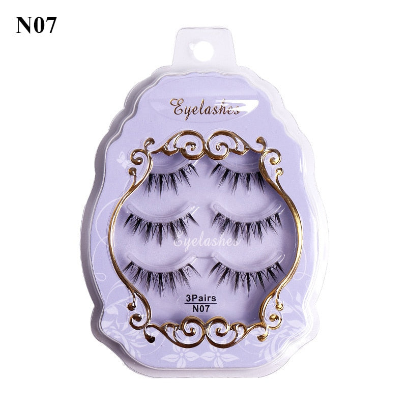 3 Pairs Mink Eyelashes Little Devil False Lash Extension Natural Fairy Wispy Lash Cross Curling Fairy False Eyelashes