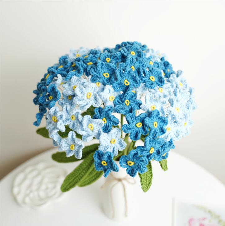 Finished 10pcs Hand-knitted Forget-me-not Yarn Crochet Decorative Artificial Flowers Home Decoration