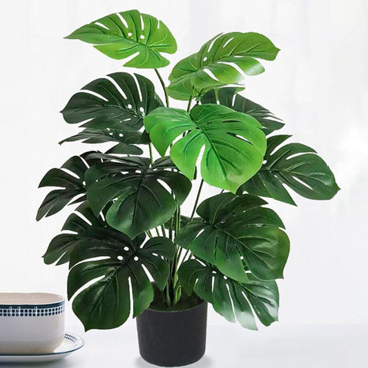 Artificial Green Monstera Palm Leaf Fake Plant Long Branch Tropical Green Plant Garden Living Room Bedroom Balcony Decoration