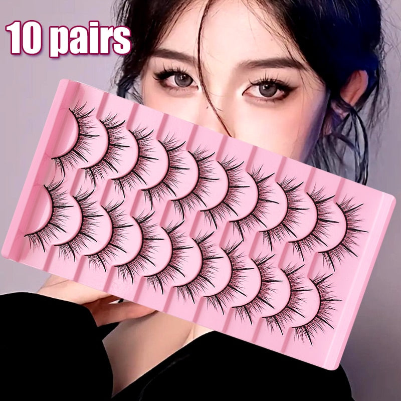 10Pairs Natural Fake Eyelashes Russian False Eyelashes Fluffy Eyelashes Korean