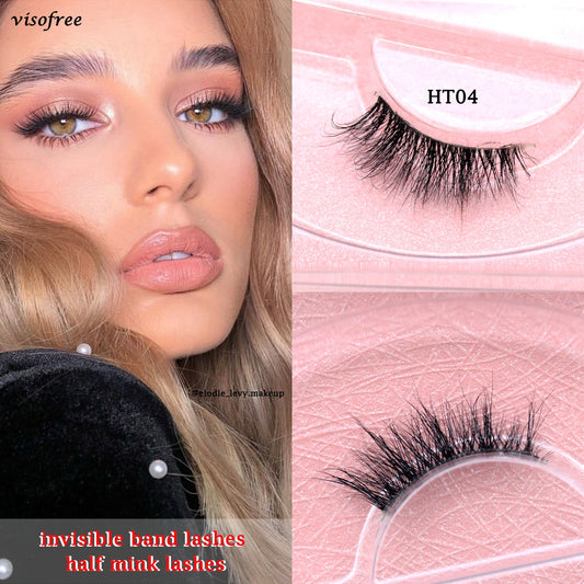 Half Lashes Transparent Stalk Invisible Band Mink Lashes Natual Wispy Half Mink eyelashes Reusable False Eyelashes