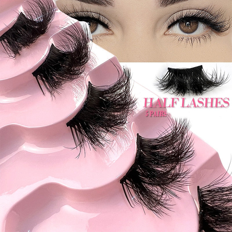 5 Pairs Half Lashes Natural Half Eye False Eyelashes Fake Lashes 3D Mink Lashes Eyelash Extension