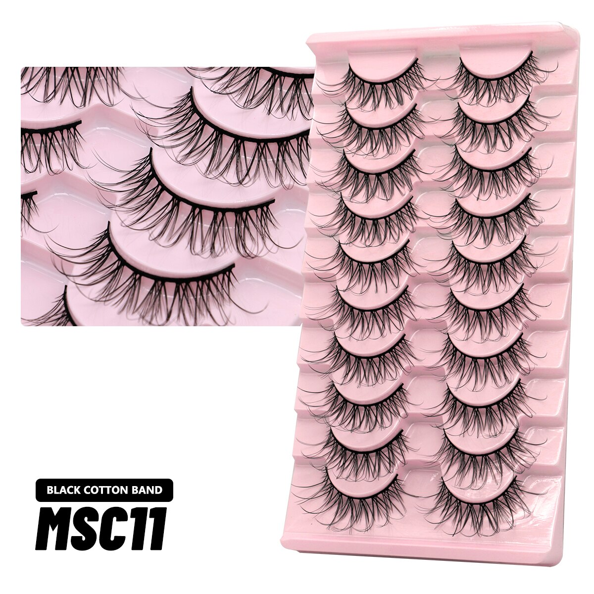 Clear Band Lashes Natural Look Wispy Mink Eyelashes Fluffy 16mm Cat Eye Lashes Pack 5D 10 Pairs Fake Eyelashes