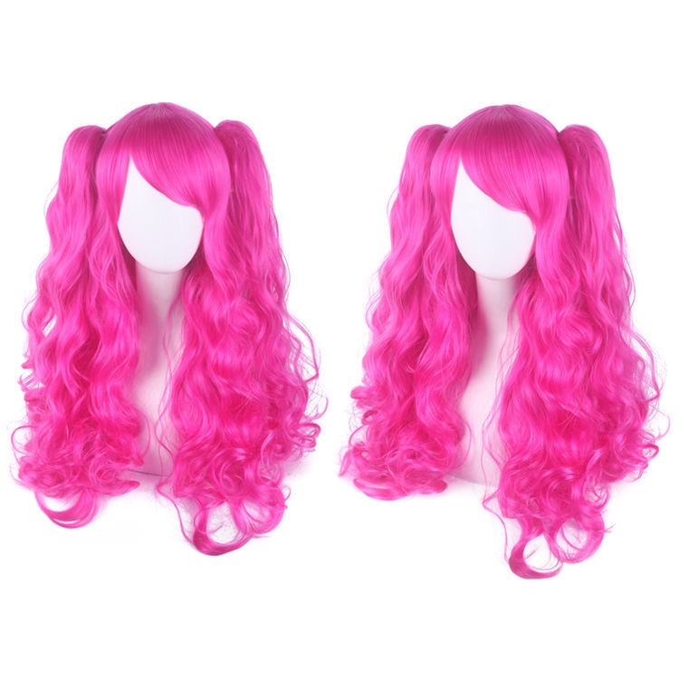 Ladies Long Lolita Double Ponytail Cosplay Synthetic Wig Half Black Half Red Halloween Gold Pink Red Halloween Party Wig