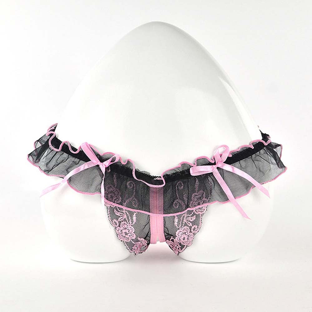 Women Sexy Underwear Lace Floral Open Crotch Briefs Ultra-Thin See Through Erotic Panties Low Waist Underpants